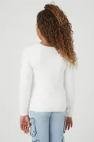 Girls Fuzzy Knit Sweater (Kids) in Vanilla, 13/14