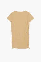 Girls Ruched T-Shirt Dress (Kids) in Tan, 13/14