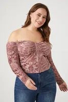 Women's Velvet Baroque Top in Pale Mauve, 3X