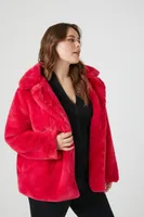 Women's Notched Faux Fur Coat in Pink, 4X