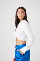 Women's Ruched Drawstring Cropped Shirt in White Large