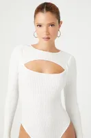 Women's Cutout Sweater-Knit Bodysuit in White Large