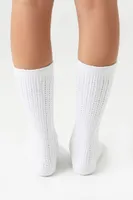 Pointelle Knit Crew Socks in White