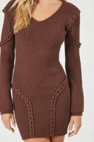 Women's Bodycon Mini Sweater Dress in Chocolate Large