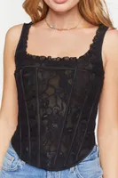 Women's Lace Ruffle-Trim Corset Top in Black, XS