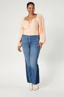 Women's Puff-Sleeve Sweetheart Top in Pale Peach, 0X