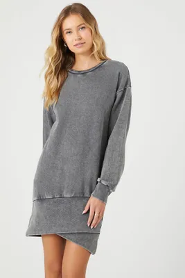 Women's Fleece Pullover Mini Dress in Charcoal, XS