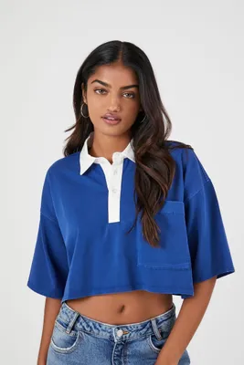 Women's Cropped Rugby Shirt Dark Blue