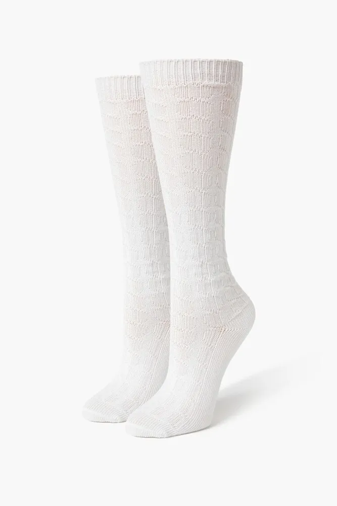 Cable Knit Knee-High Socks in Cream