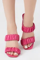 Women's Faux Leather Ruched Block Heels Pink,