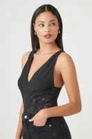 Women's Plunging Lace Bodysuit in Black Medium