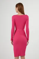 Women's Belted Rib-Knit Bodycon Midi Dress