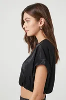 Women's Satin Crop Top in Black Small