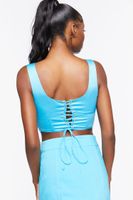 Women's Lace-Back Crop Top in Blue Medium