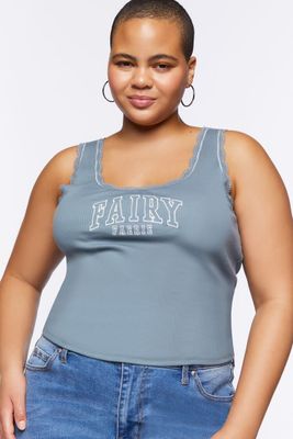 Women's Fairy Graphic Tank Top in Blue/White, 3X