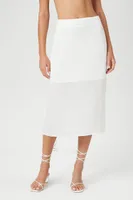 Women's Satin Vented Midi Skirt in Ivory Large