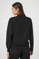 Women's Fleece Mock Neck Sweater in Black, XS
