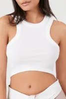 Women's Cropped Rib-Knit Tank Top in White, XL