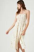 Women's Floral Print Smocked Midi Dress in Ivory Medium