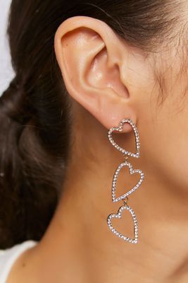 Women's Rhinestone Heart Drop Earrings in Gold/Clear