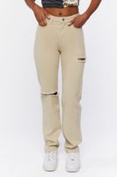 Women's Distressed High-Rise Jeans Beige,