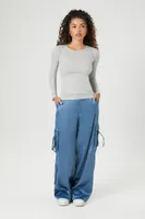 Women's Satin Wide-Leg Cargo Pants