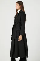 Women's Belted Faux Suede Trench Coat in Black Small