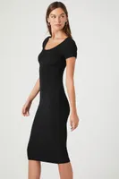 Women's Short-Sleeve Sweater Midi Dress in Black Medium