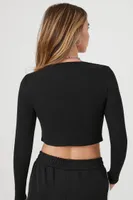 Women's Ribbed Curved-Hem Crop Top in Black Medium