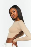 Women's Ladder Cutout Long-Sleeve Crop Top in Taupe, M/L