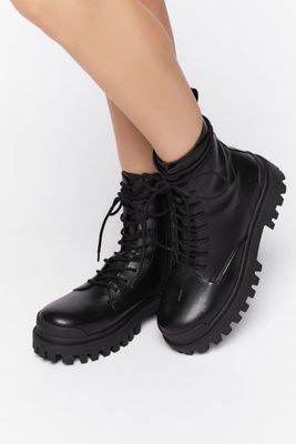 Women's Faux Leather Lug Combat Boots
