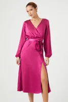 Women's Satin Maxi Wrap Dress in Berry Medium