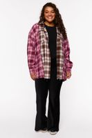 Women's Reworked Plaid Longline Shirt in Brown/Pink, 2X