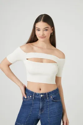 Women's Sweater-Knit Off-the-Shoulder Top in White Large