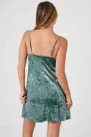 Women's Velvet V-Neck Mini Dress in Teal Small