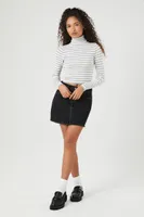 Women's Striped Turtleneck Sweater in Heather Grey/White Medium