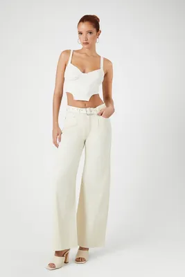 Women's Twill Belted Wide-Leg Pants in Ivory Small