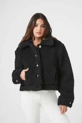 Women's Faux Shearling Bomber Jacket in Black Large