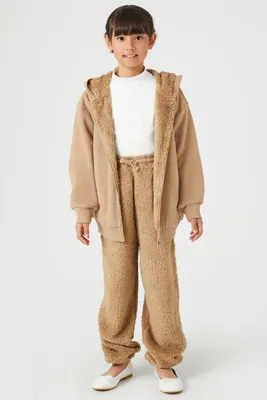 Girls Faux Shearling Joggers (Kids) in Taupe, 13/14