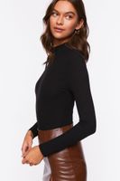 Women's Ribbed Mock Neck Cutout Bodysuit in Black Medium