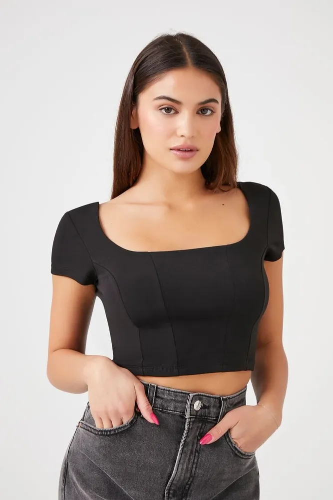 Forever 21 Women's Square-Neck Seamed Crop Top