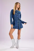 Women's Tie-Front Denim Mini Shirt Dress in Medium Denim Small