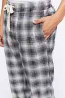 Men Plaid Drawstring Joggers in White, XXL