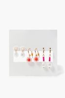 Women's Beaded Floral Drop Earrings in Pink/White