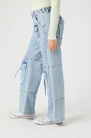 Women's Utility Wide-Leg Cargo Jeans in Light Denim Medium