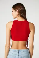 Women's Cutout Sweater-Knit Crop Top in Red, XL