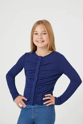 Girls Ruched Rib-Knit Top (Kids) in Navy, 11/12