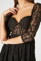 Women's Lace Fit & Flare Mini Dress in Black Small