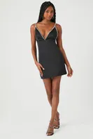 Women's Satin Faux Gem-Trim Mini Dress in Black Small