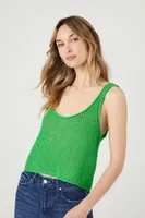 Women's Crochet Sweater-Knit Tank Top in Green Medium